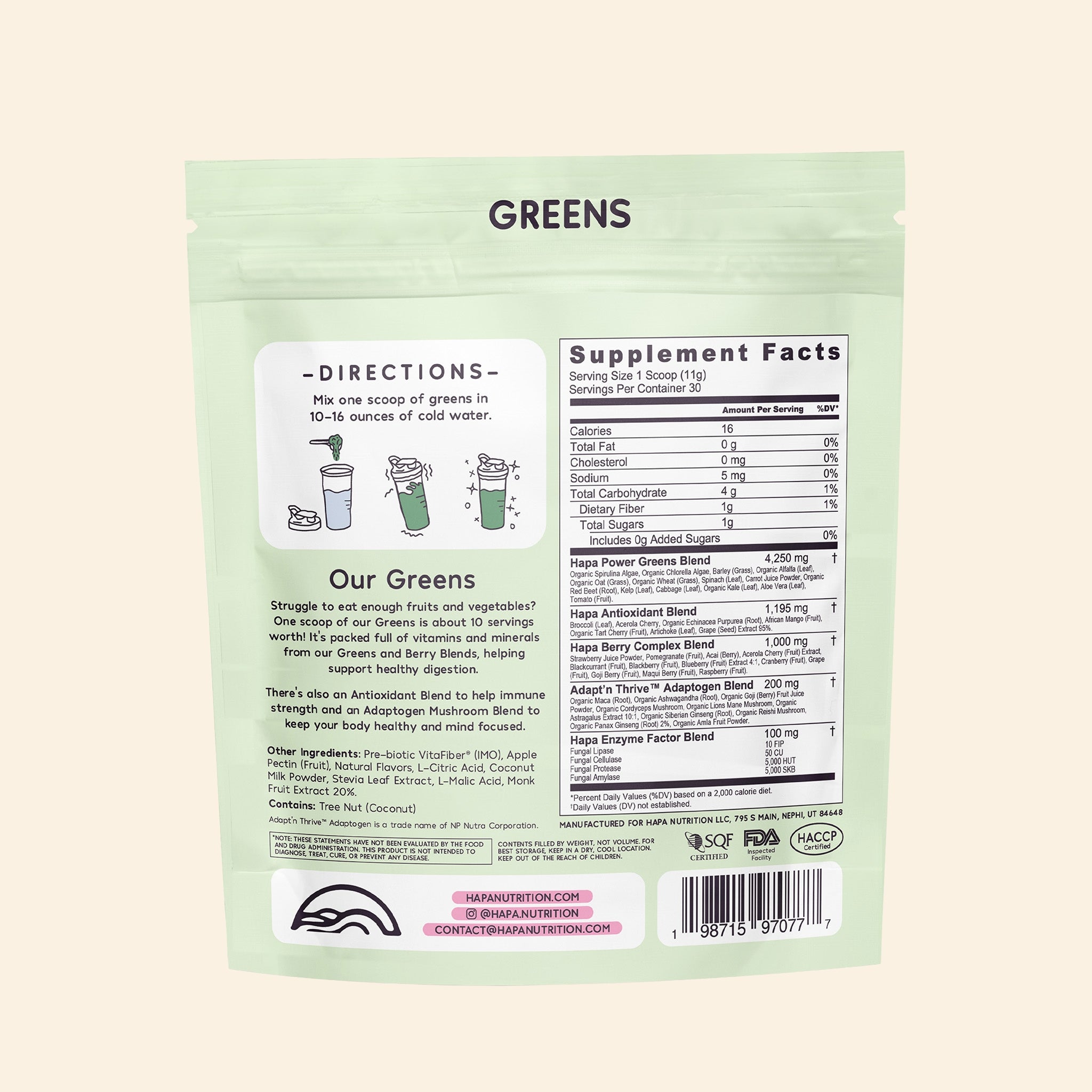 Back panel of Strawberry Lychee Power Greens Mix