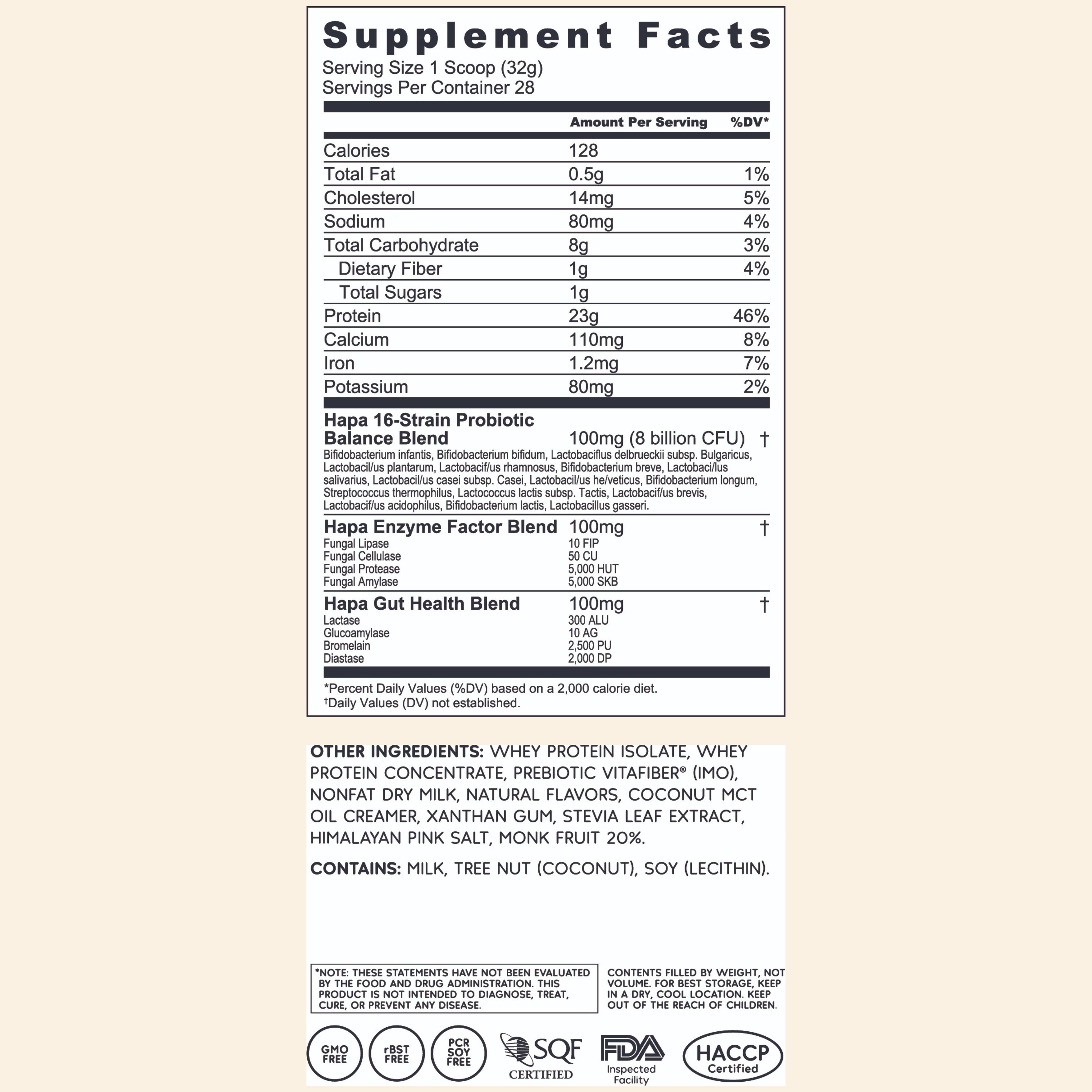 Vanilla Custard Protein Supplement Facts